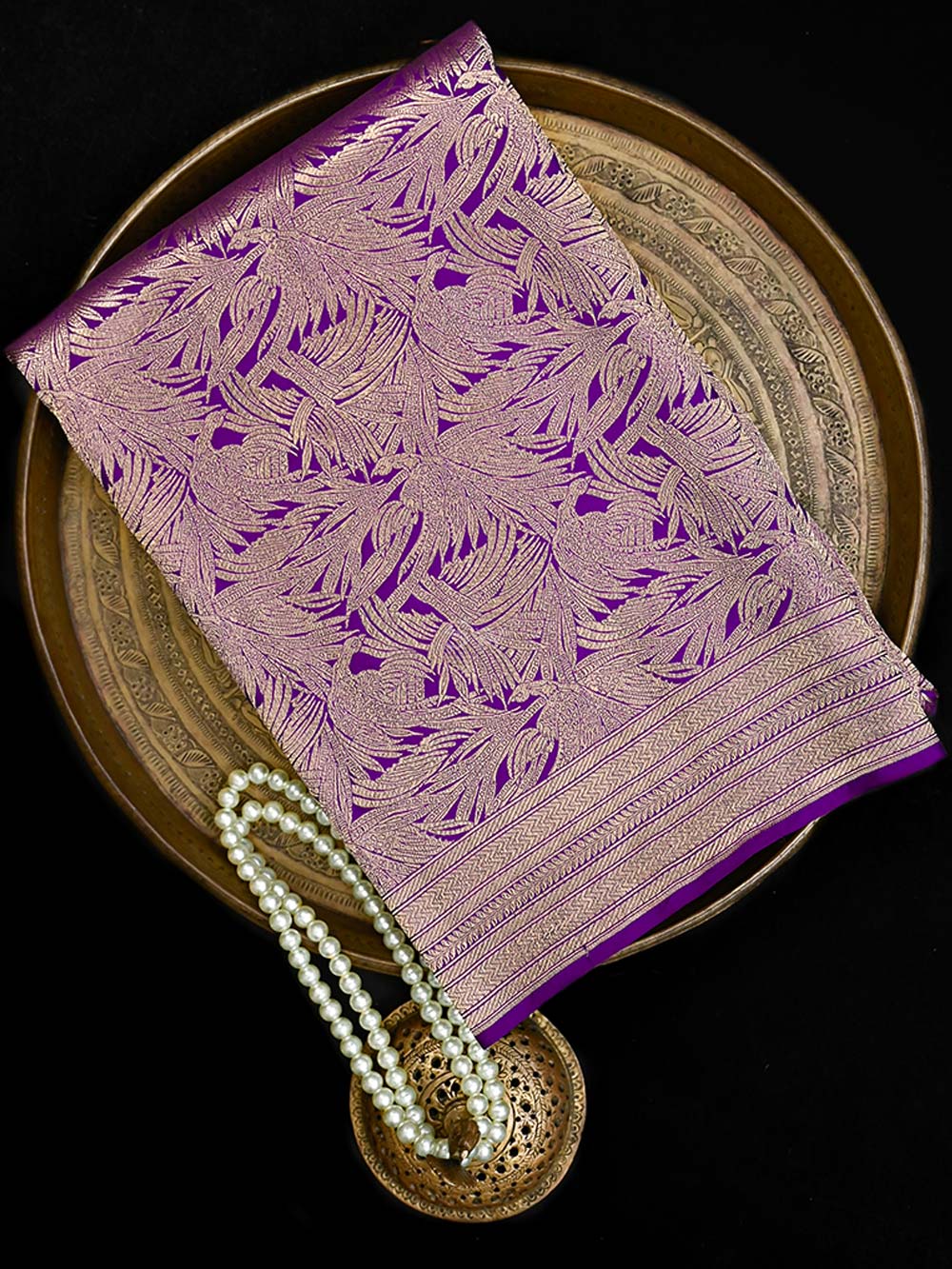 Purple Silk Shikargah Brocade Handloom Banarasi Saree - Sacred Weaves
