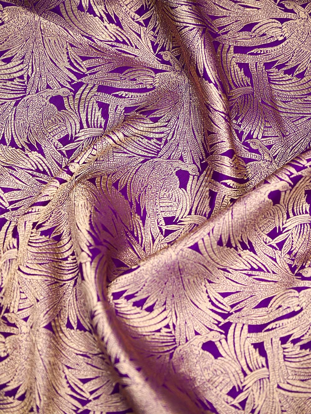 Purple Silk Shikargah Brocade Handloom Banarasi Saree - Sacred Weaves