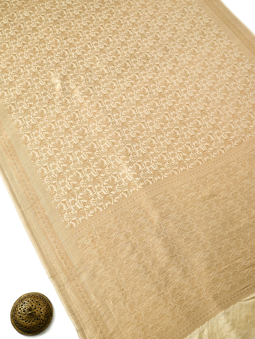 Beige Silk Shikargah Brocade Handloom Banarasi Saree - Sacred Weaves
