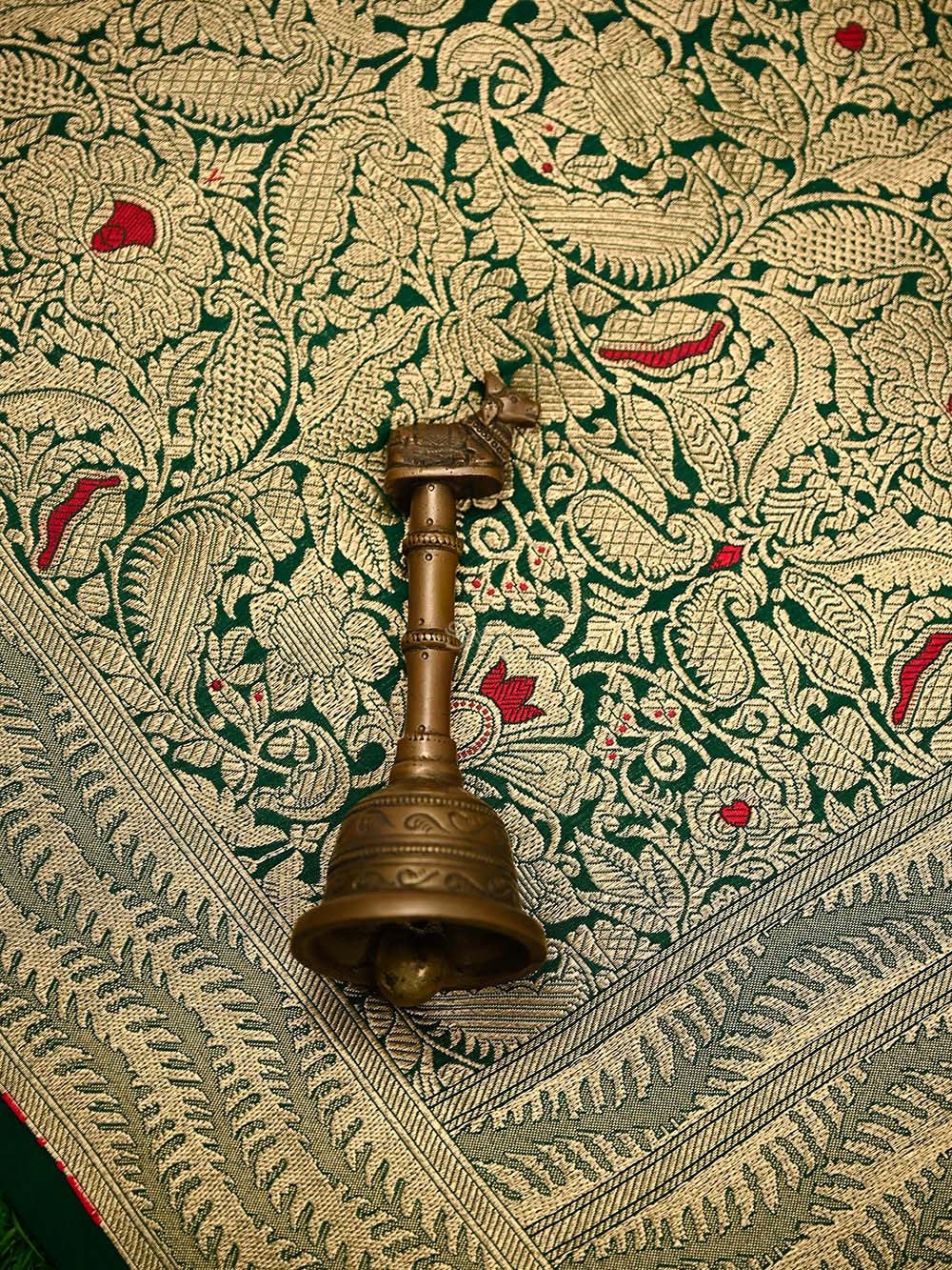 Bottle Green Meenakari Silk Brocade Handloom Banarasi Saree - Sacred Weaves