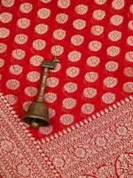 Red Booti Khaddi Georgette Handloom Banarasi Saree - Sacred Weaves
