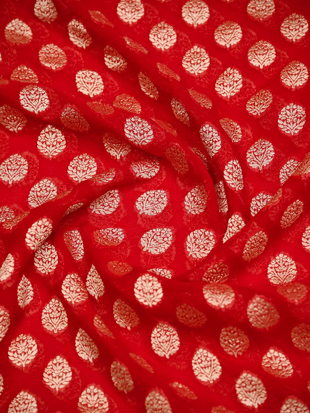 Red Booti Khaddi Georgette Handloom Banarasi Saree - Sacred Weaves