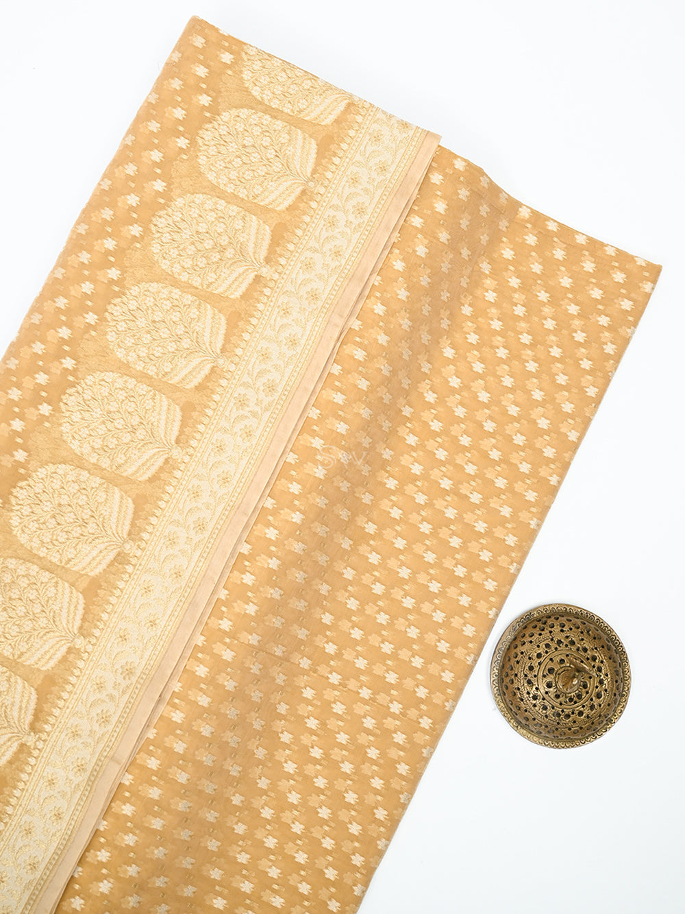 Pastel Orange Zari Cotton Saree - Sacred Weaves