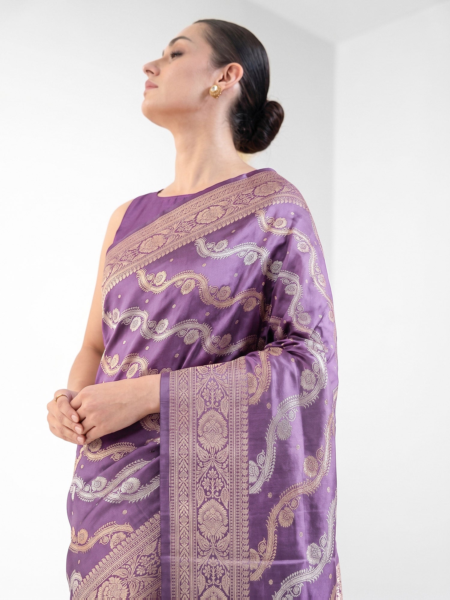Pastel Purple Satin Sona Roopa Jaal Handloom Banarasi Saree - Sacred Weaves