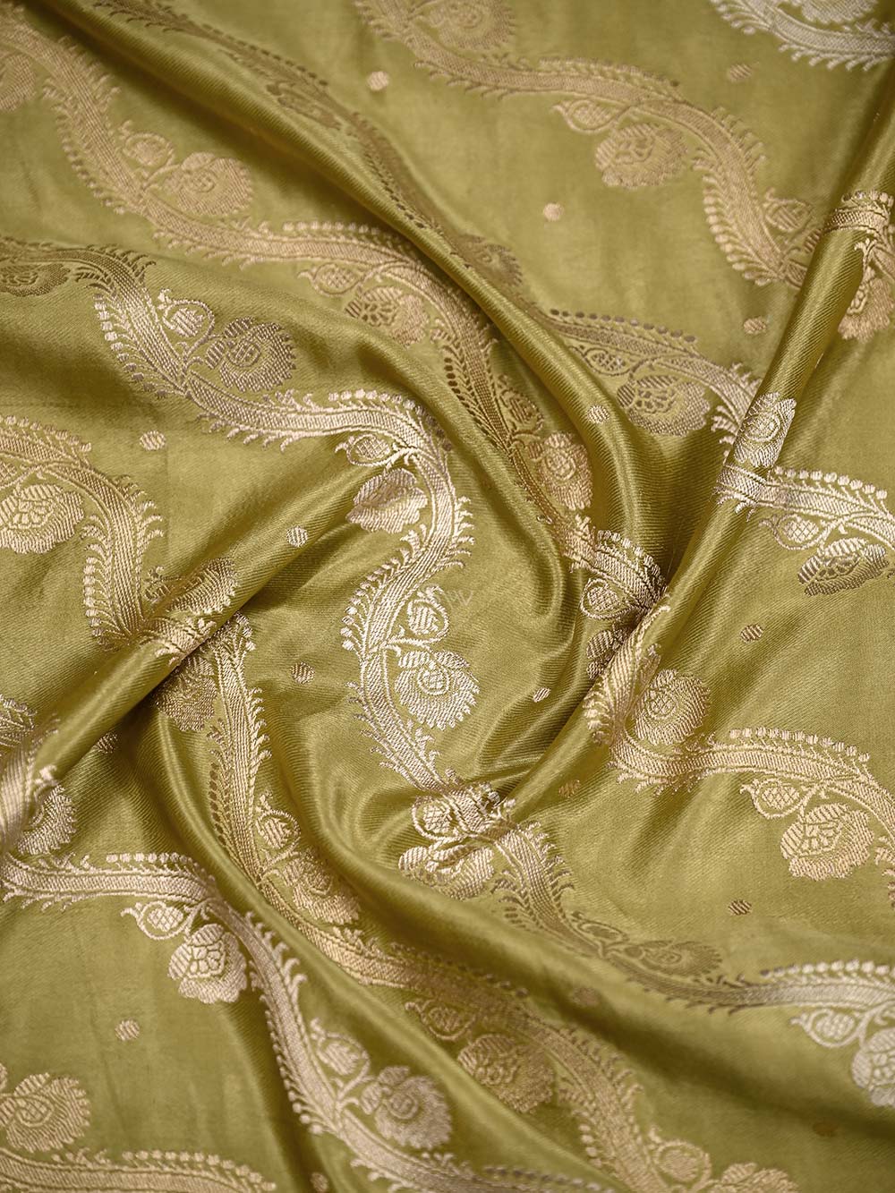Moss Green Satin Sona Roopa Jaal Handloom Banarasi Saree - Sacred Weaves