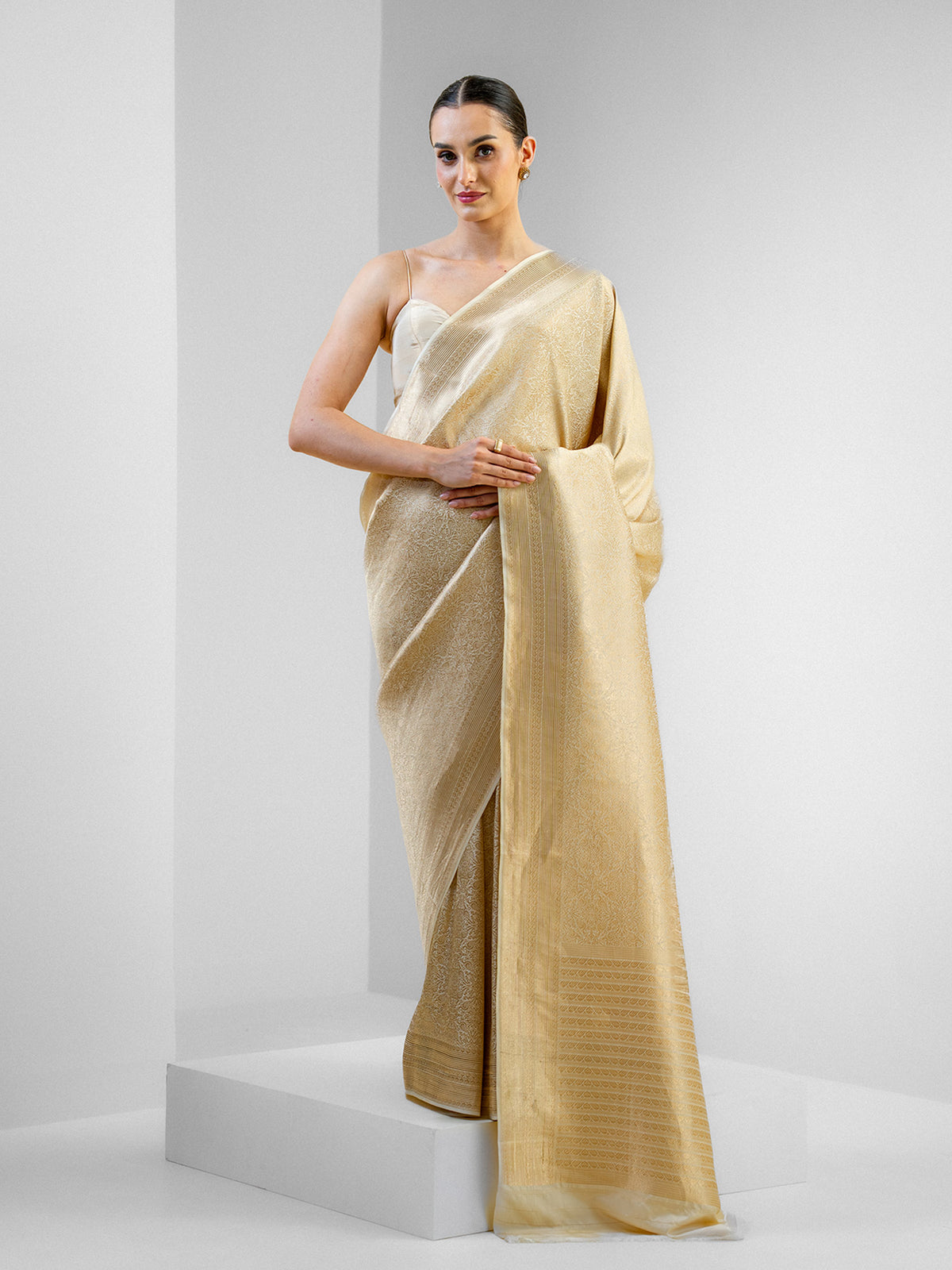 Beige Silk Shikargah Brocade Handloom Banarasi Saree - Sacred Weaves