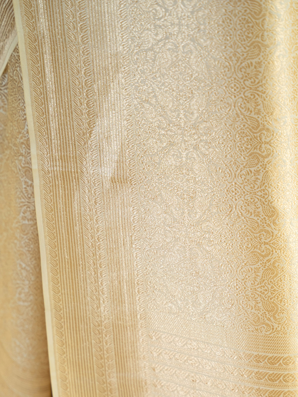 Beige Silk Shikargah Brocade Handloom Banarasi Saree - Sacred Weaves
