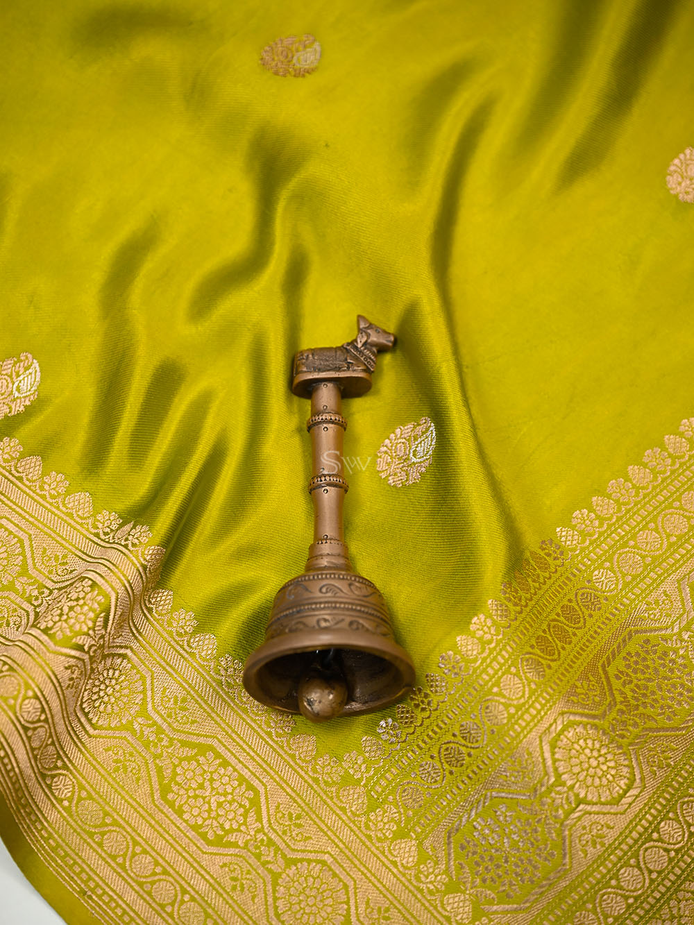 Lime Yellow Sona Roopa Booti Satin Silk Handloom Banarasi Saree - Sacred Weaves