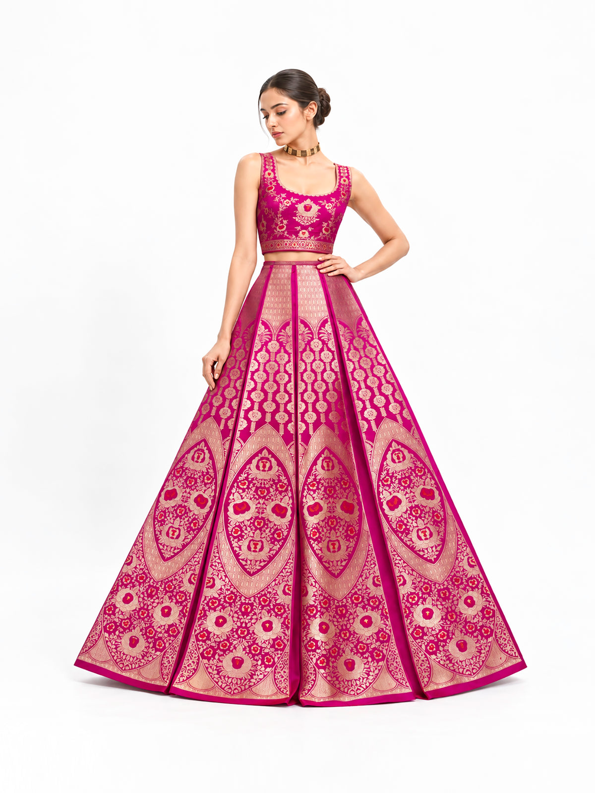 Magenta Satin Silk Handloom Banarasi Lehenga - Sacred Weaves