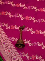 Magenta Satin Silk Handloom Banarasi Lehenga - Sacred Weaves