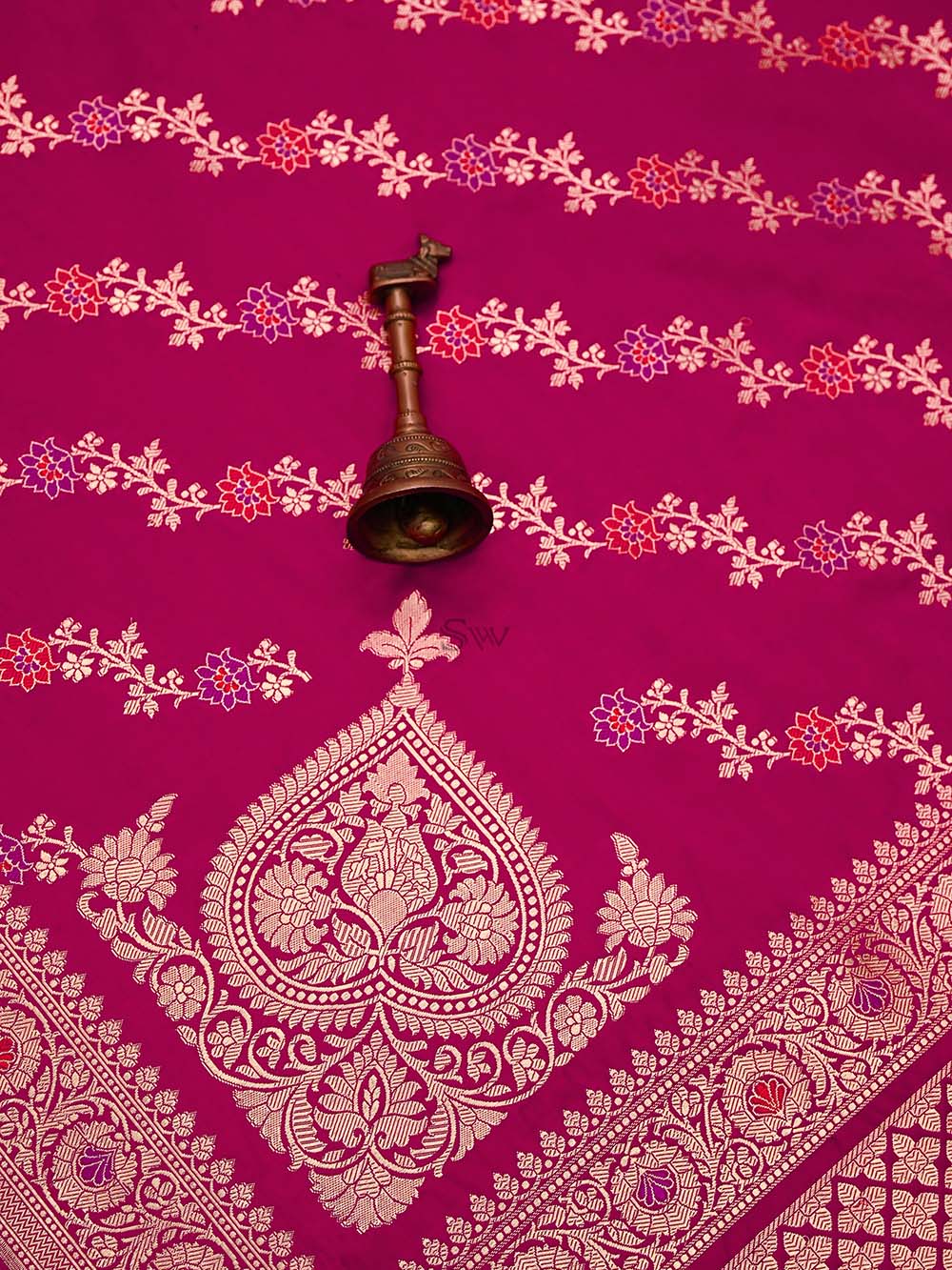 Magenta Satin Silk Handloom Banarasi Lehenga - Sacred Weaves