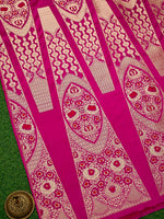 Magenta Satin Silk Handloom Banarasi Lehenga - Sacred Weaves