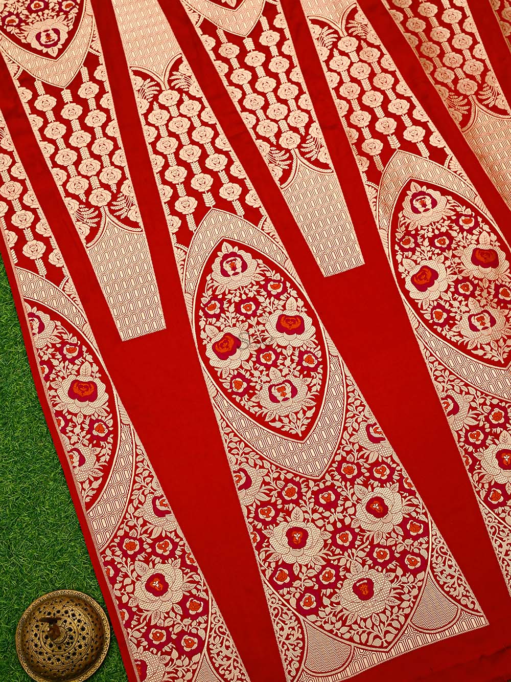 Red Satin Silk Handloom Banarasi Lehenga - Sacred Weaves