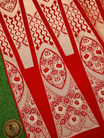 Red Satin Silk Handloom Banarasi Lehenga - Sacred Weaves