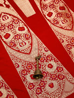 Red Satin Silk Handloom Banarasi Lehenga - Sacred Weaves