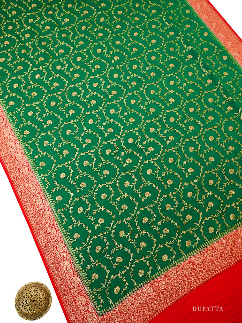 Bottle Green Booti Crepe Silk Handloom Banarasi Suit
