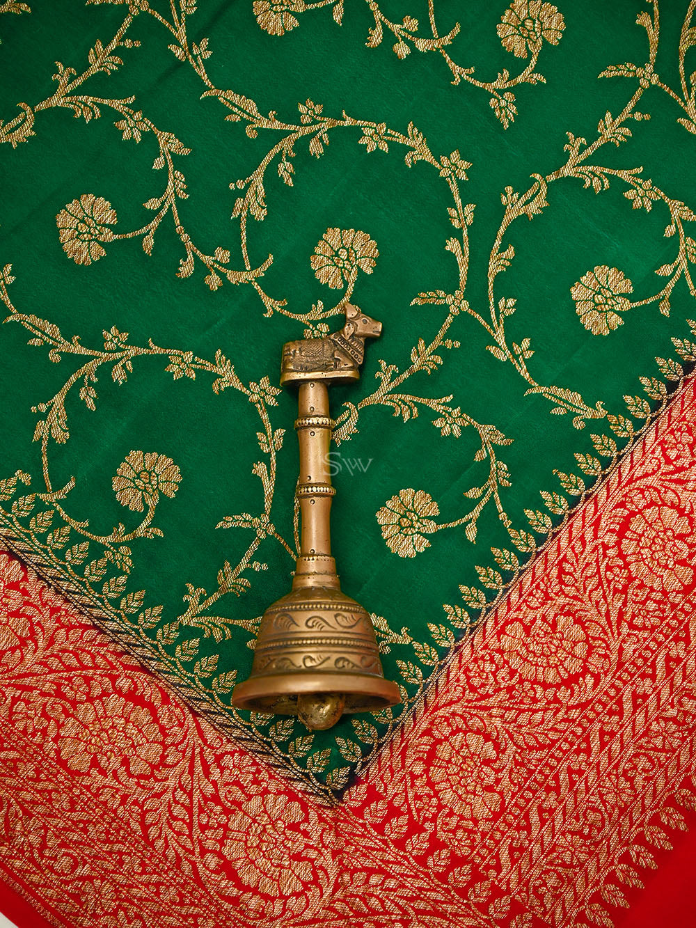 Bottle Green Booti Crepe Silk Handloom Banarasi Suit