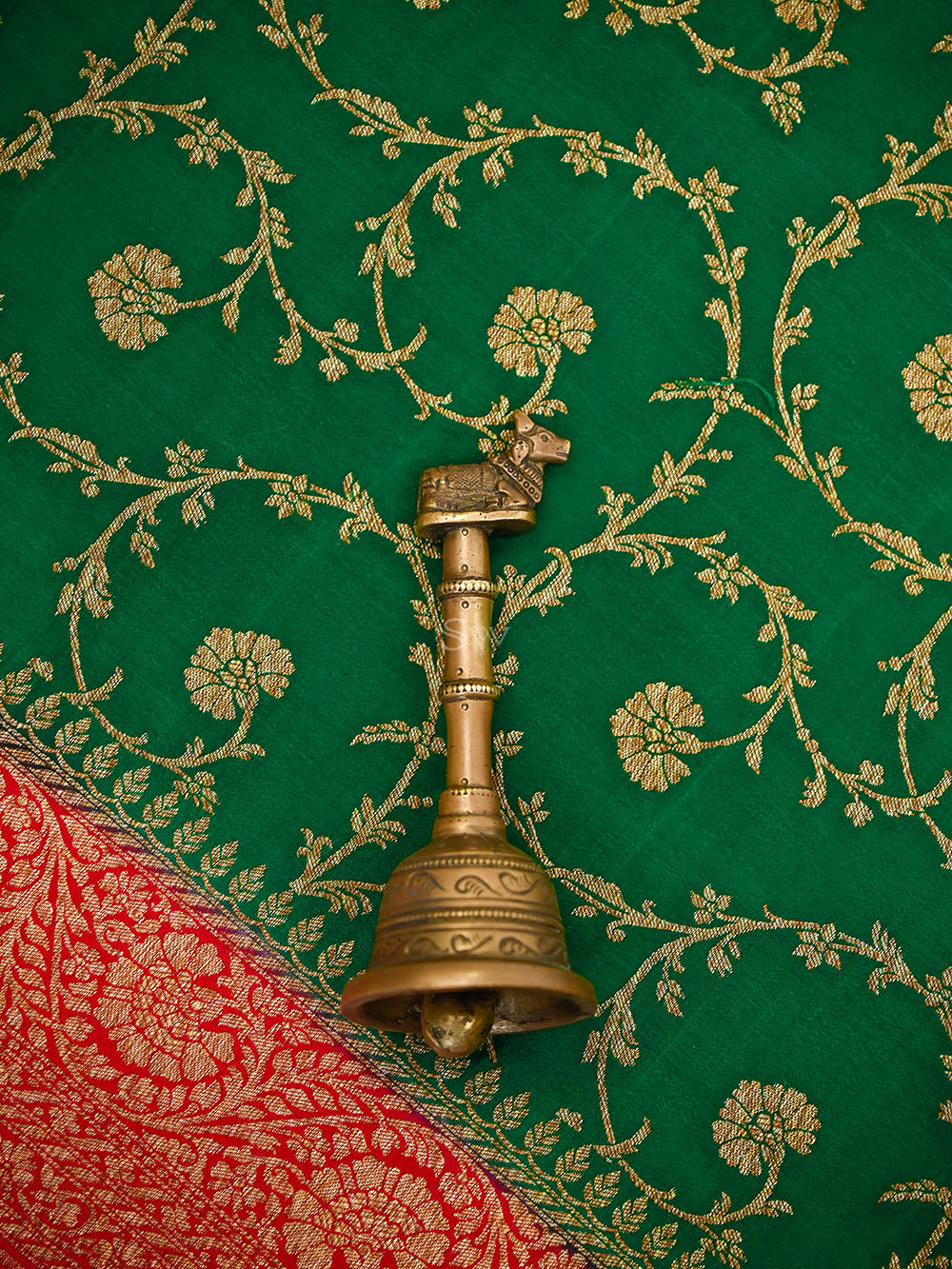 Bottle Green Booti Crepe Silk Handloom Banarasi Suit