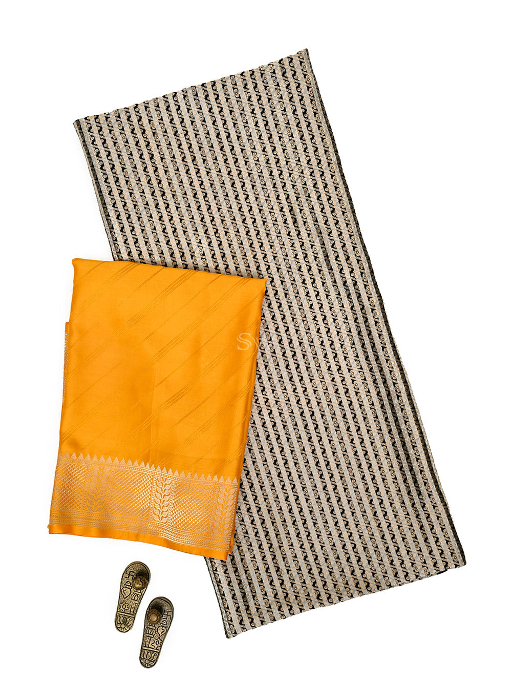 Grey Black Satin Brocade Silk Handloom Banarasi Suit - Sacred Weaves