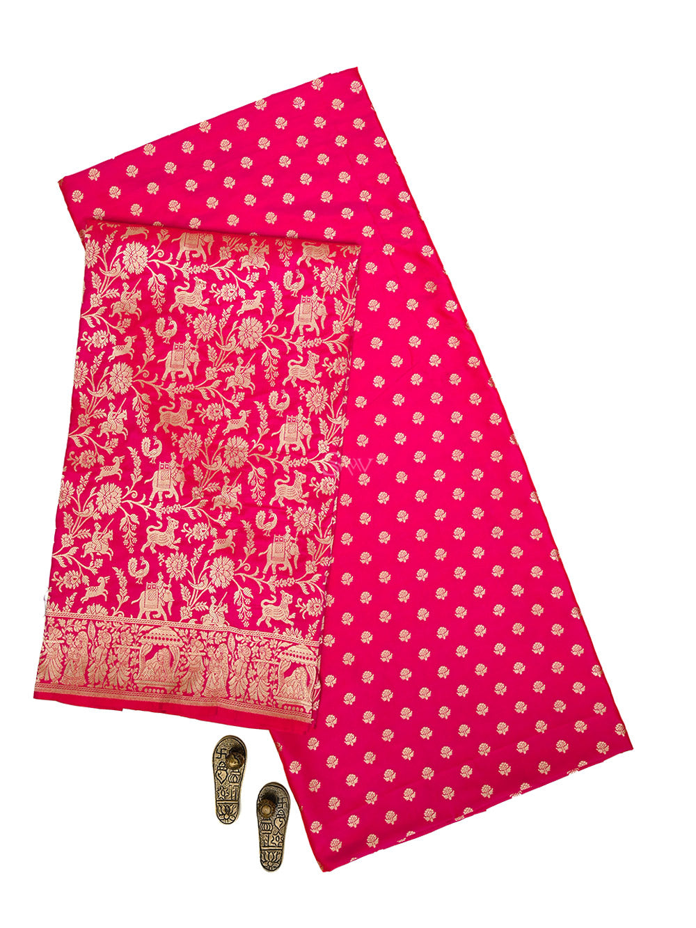 Pink Orange Booti Katan Silk Handloom Banarasi Suit - Sacred Weaves