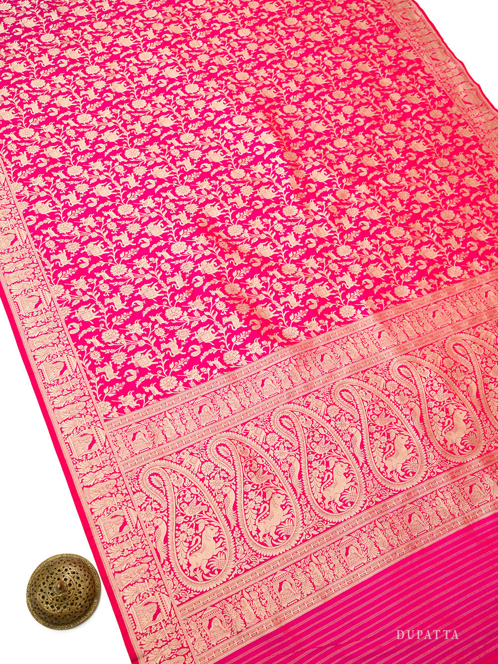 Pink Orange Booti Katan Silk Handloom Banarasi Suit - Sacred Weaves