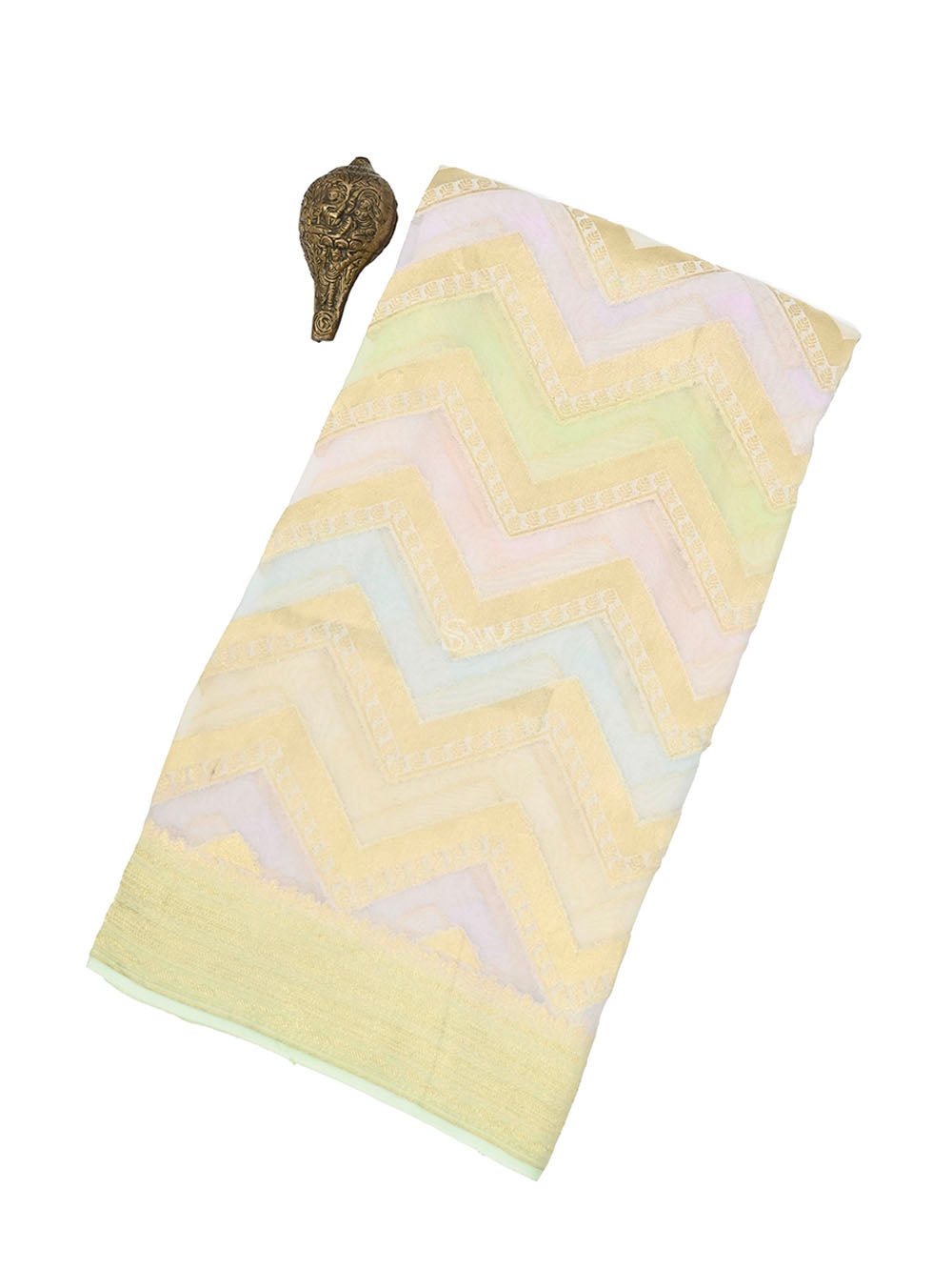 Pastel Green Purple Rangkat Khaddi Georgette Handloom Banarasi Saree