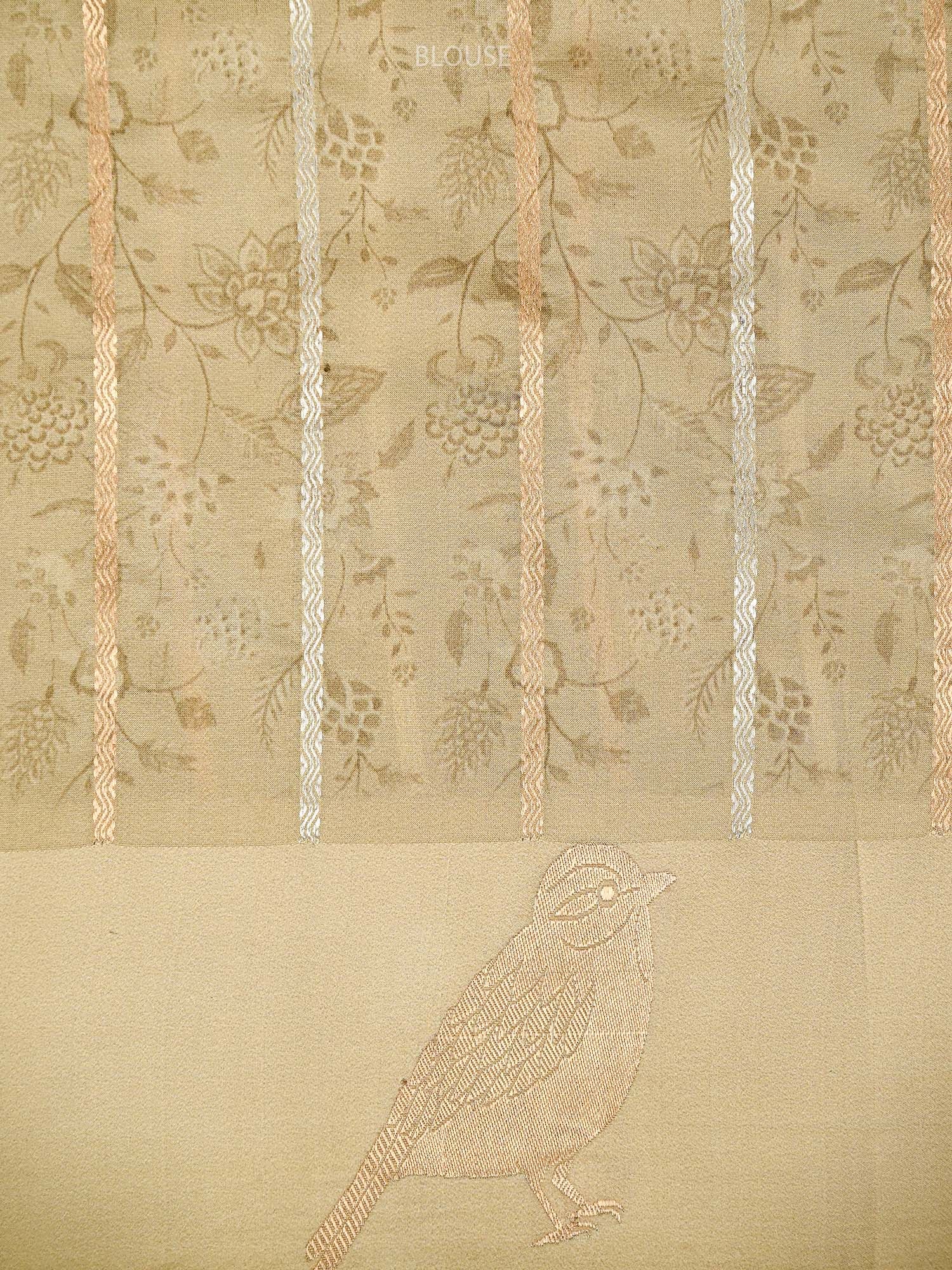 Beige Printed Pure Silk Handloom Banarasi Saree - Sacred Weaves