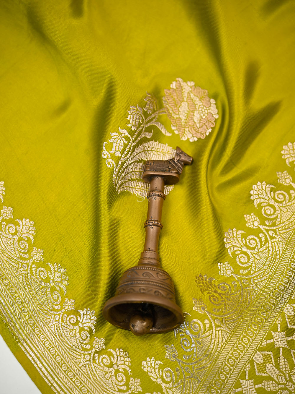 Lime Yellow Sona Roopa Boota Satin Silk Handloom Banarasi Saree - Sacred Weaves
