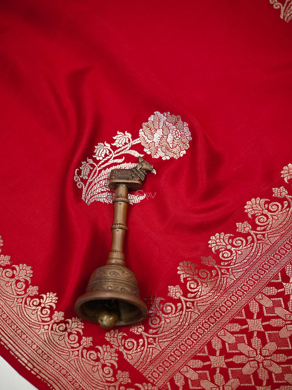 Red Sona Roopa Zari Boota Satin Silk Handloom Banarasi Saree - Sacred Weaves
