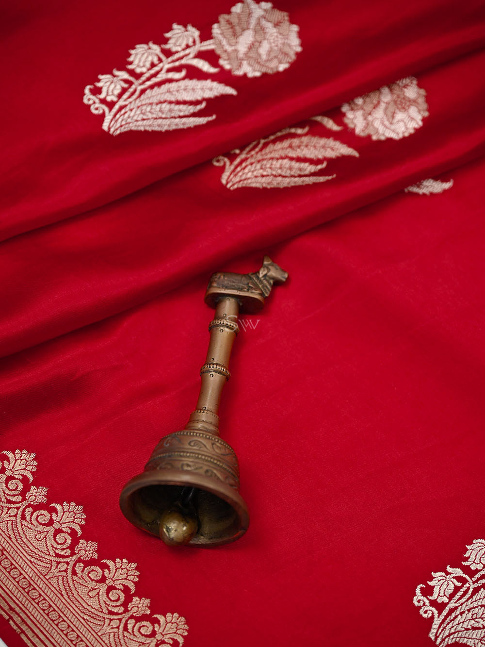 Red Sona Roopa Zari Boota Satin Silk Handloom Banarasi Saree - Sacred Weaves