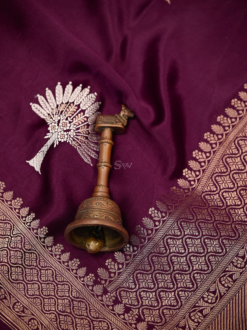 Wine Sona Roopa Zari Boota Satin Silk Handloom Banarasi Saree - Sacred Weaves