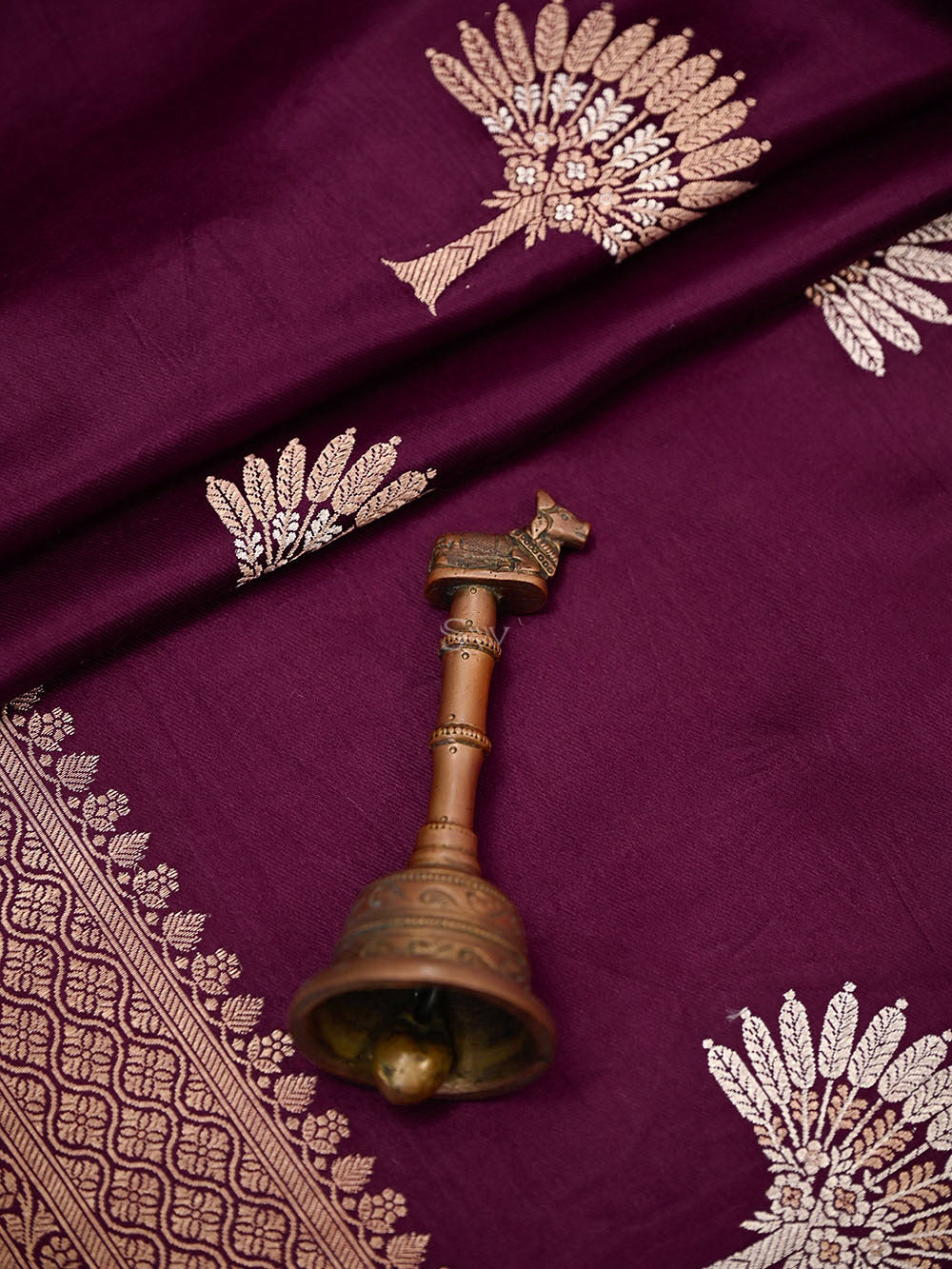 Wine Sona Roopa Zari Boota Satin Silk Handloom Banarasi Saree - Sacred Weaves