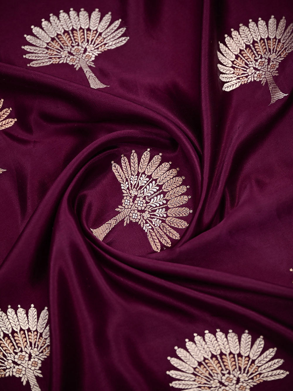 Wine Sona Roopa Zari Boota Satin Silk Handloom Banarasi Saree - Sacred Weaves