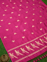 Dark Pink Shikargah Katan Silk Handloom Banarasi Dupatta - Sacred Weaves