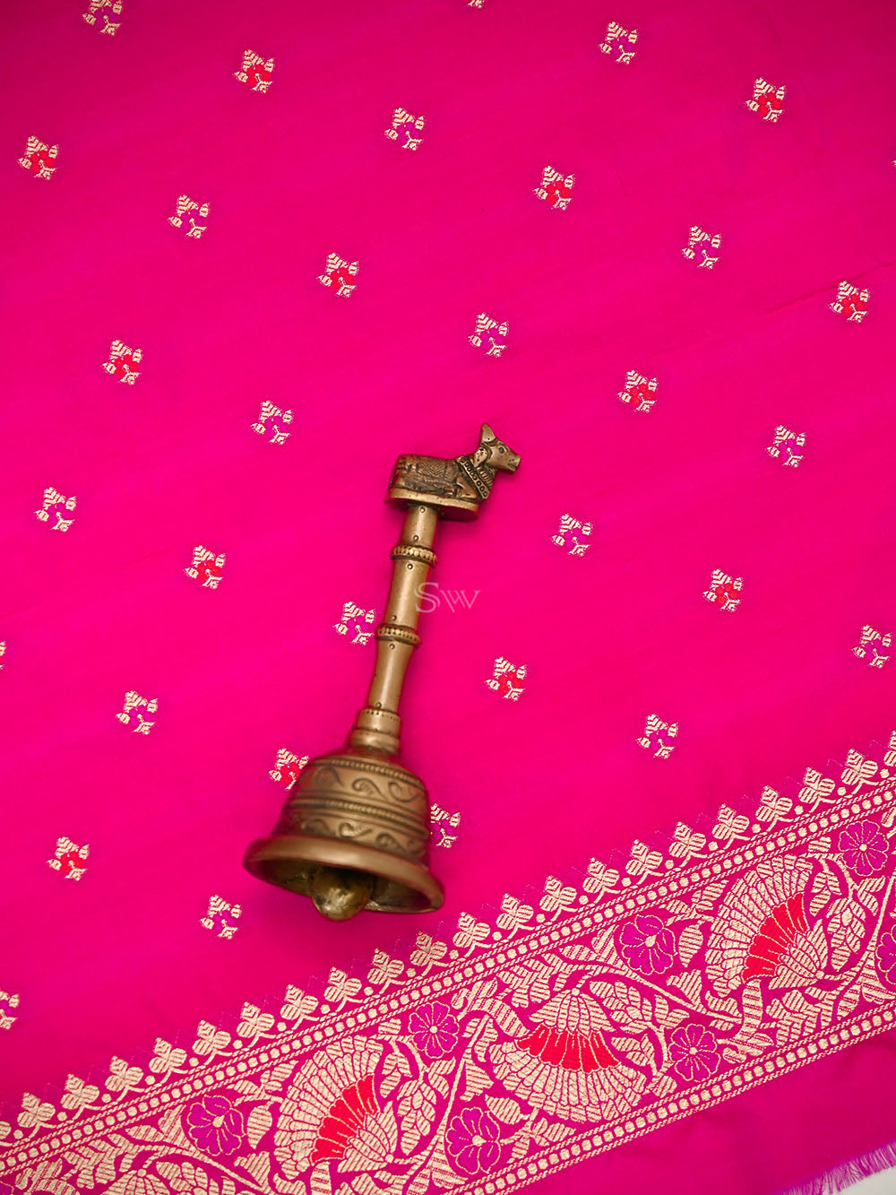 Dark Pink Meenakari Booti Katan Silk Handloom Banarasi Suit - Sacred Weaves
