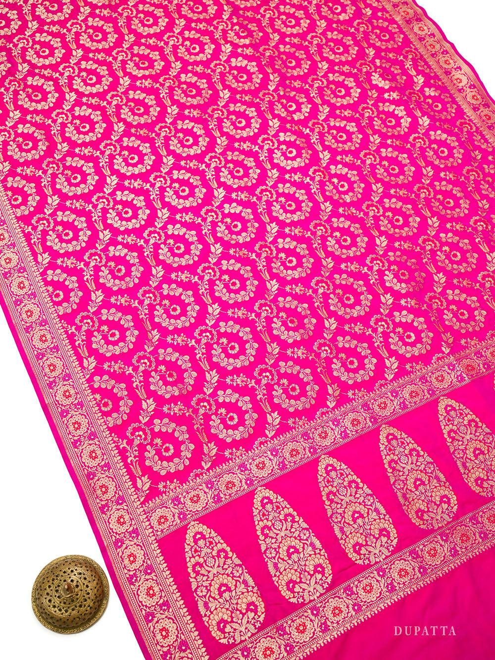 Dark Pink Meenakari Booti Katan Silk Handloom Banarasi Suit - Sacred Weaves