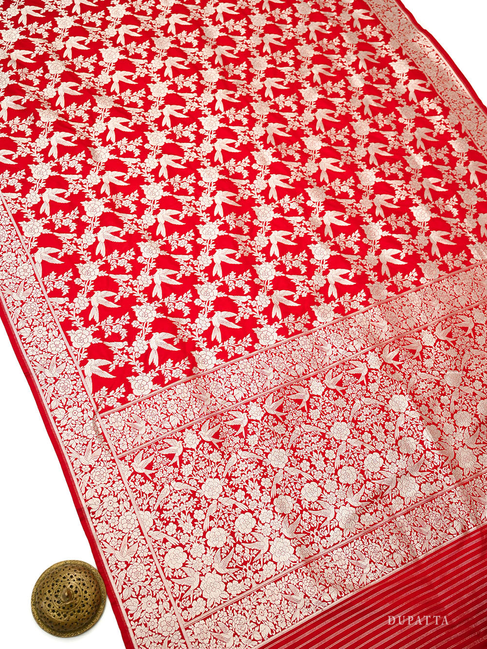 Red Booti Katan Silk Handloom Banarasi Suit - Sacred Weaves