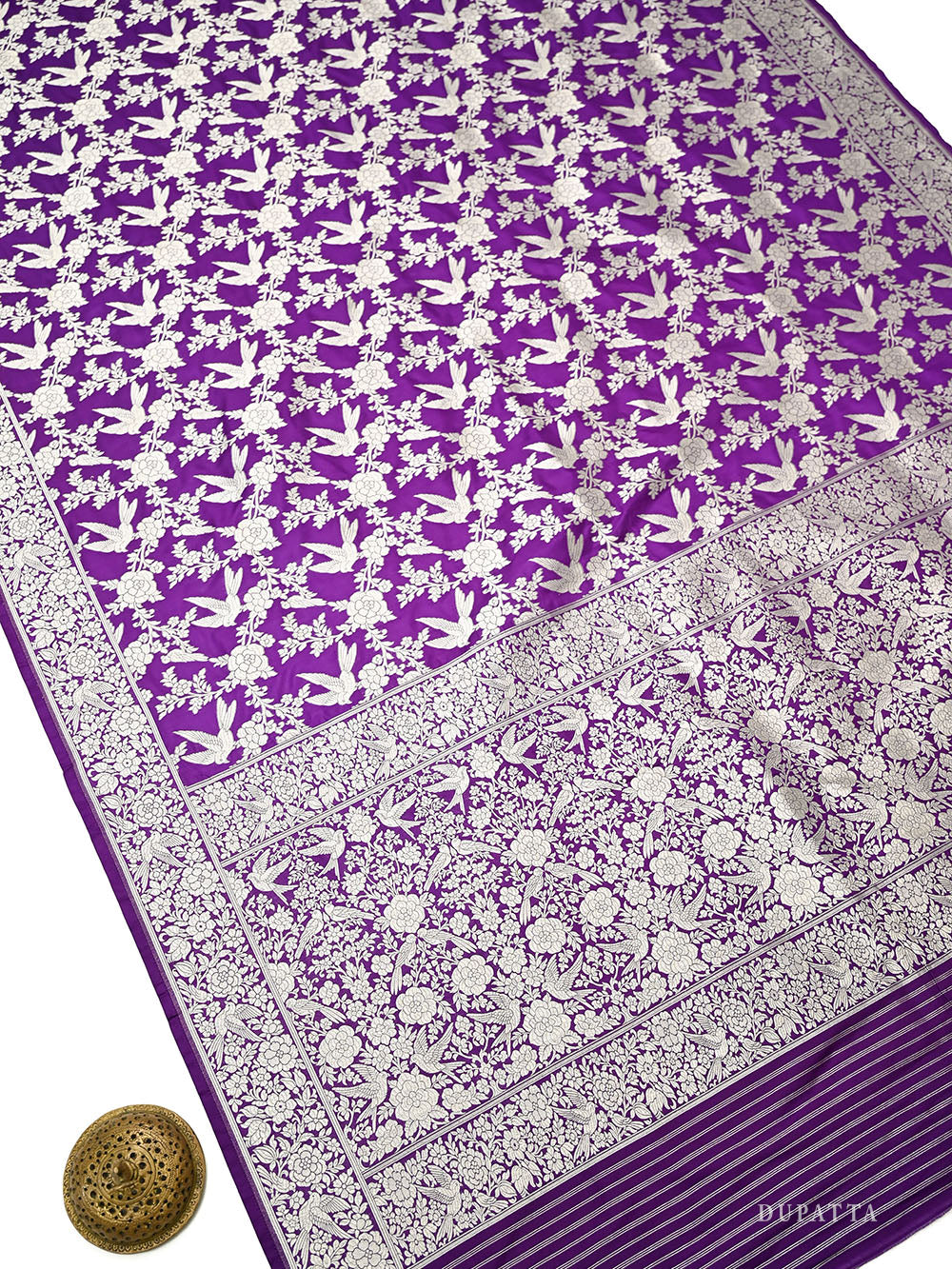 Purple Booti Katan Silk Handloom Banarasi Suit - Sacred Weaves