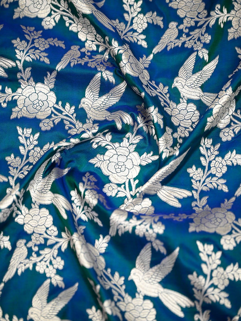 Blue Green Booti Katan Silk Handloom Banarasi Suit - Sacred Weaves