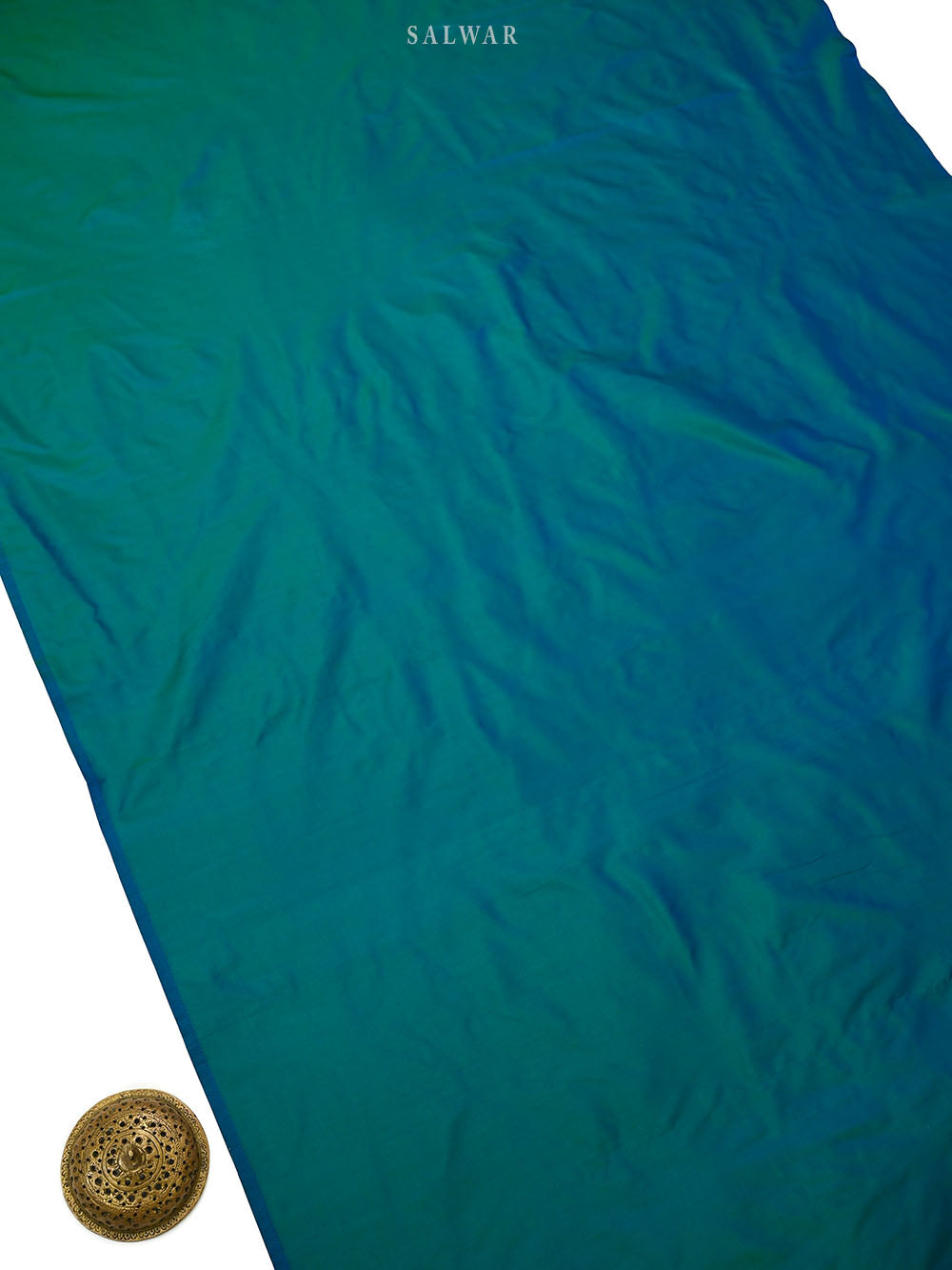 Blue Green Booti Katan Silk Handloom Banarasi Suit - Sacred Weaves