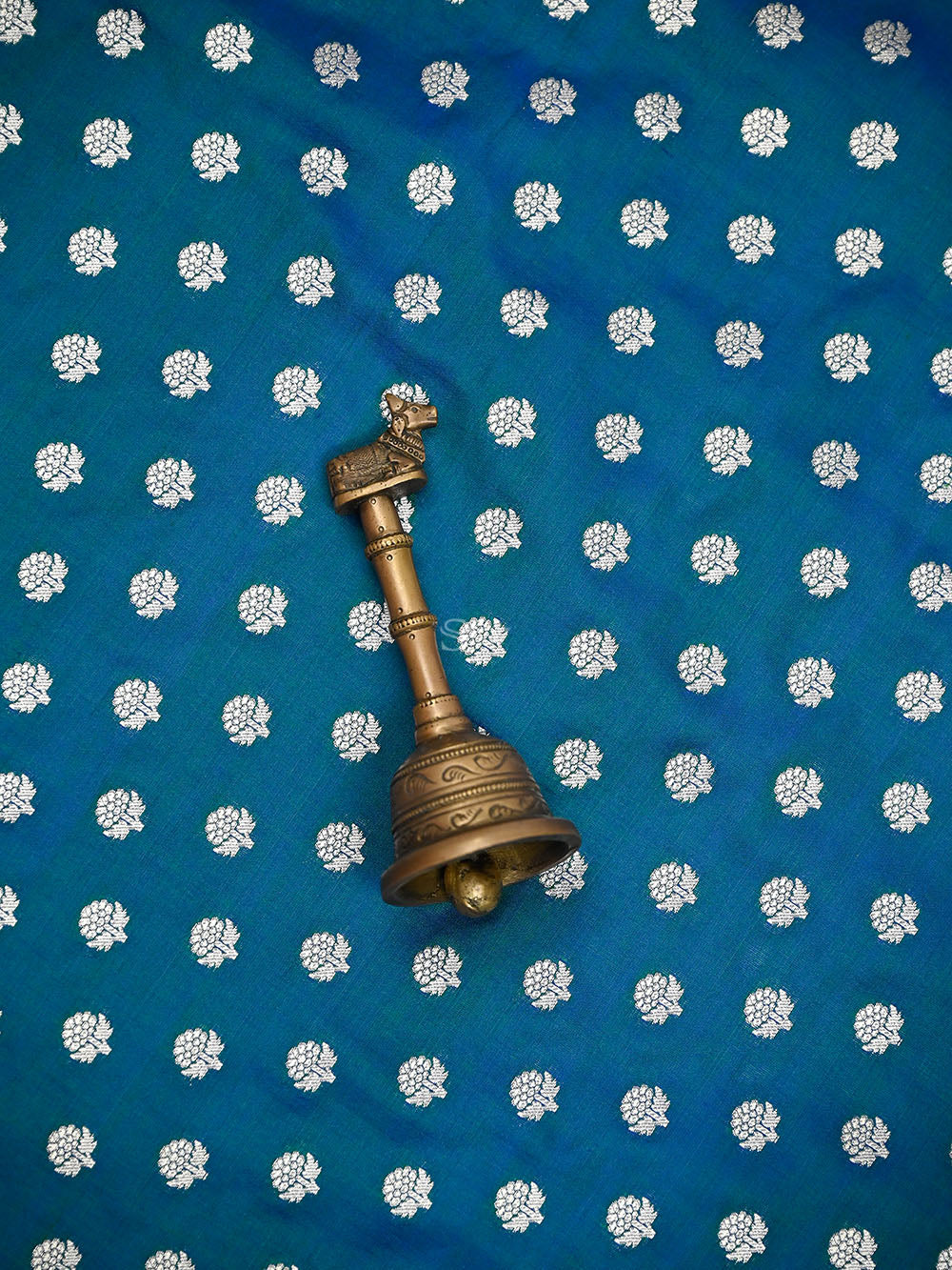 Blue Green Booti Katan Silk Handloom Banarasi Suit - Sacred Weaves