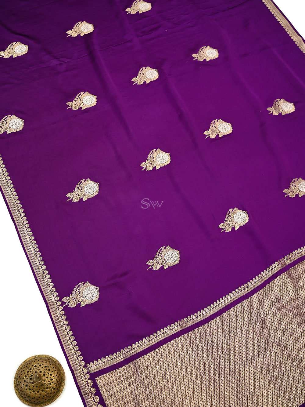 Purple Sona Roopa Zari Boota Satin Silk Handloom Banarasi Saree - Sacred Weaves