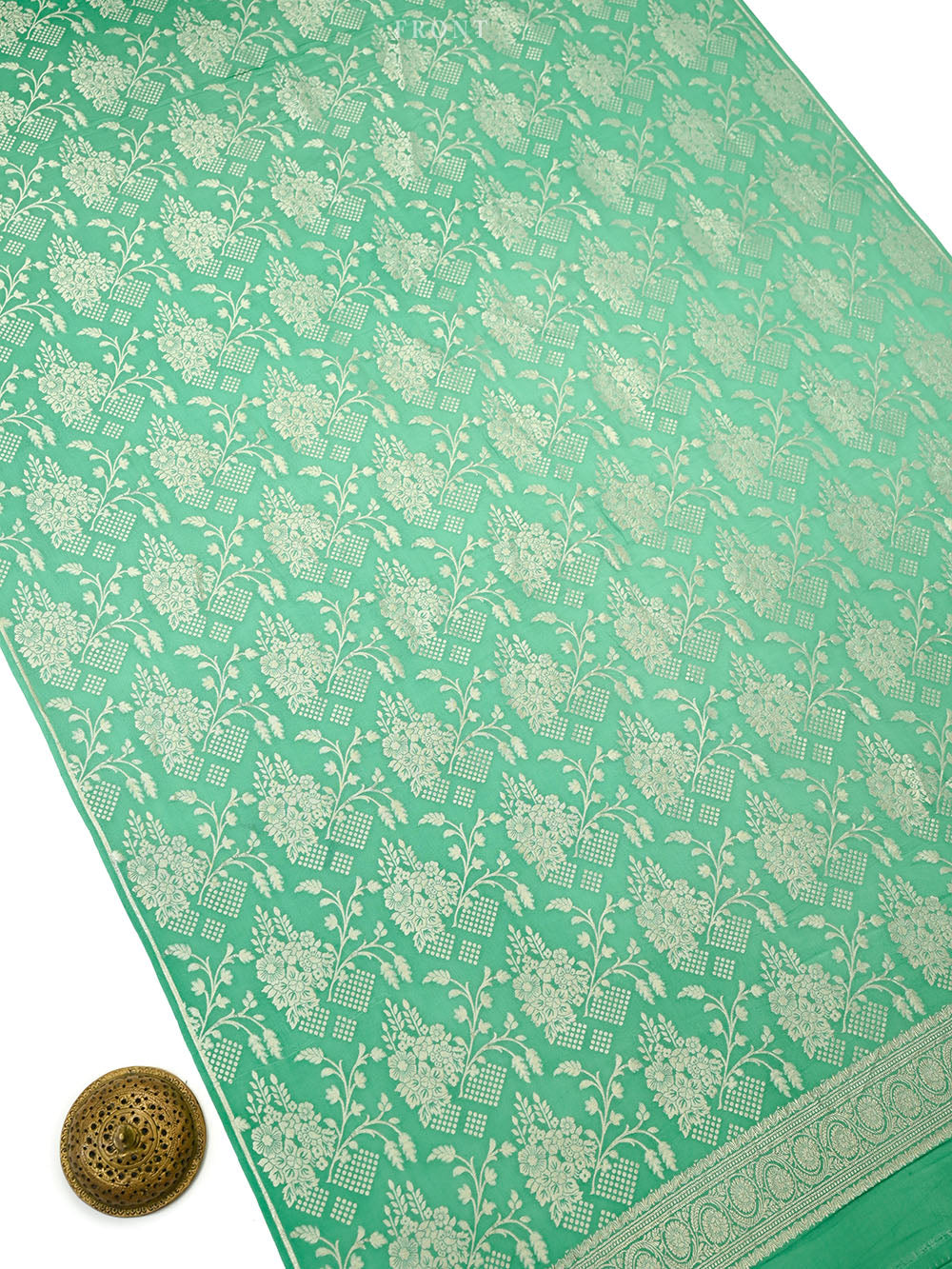 Sea Green Jaal Crepe Silk Handloom Banarasi Suit - Sacred Weaves
