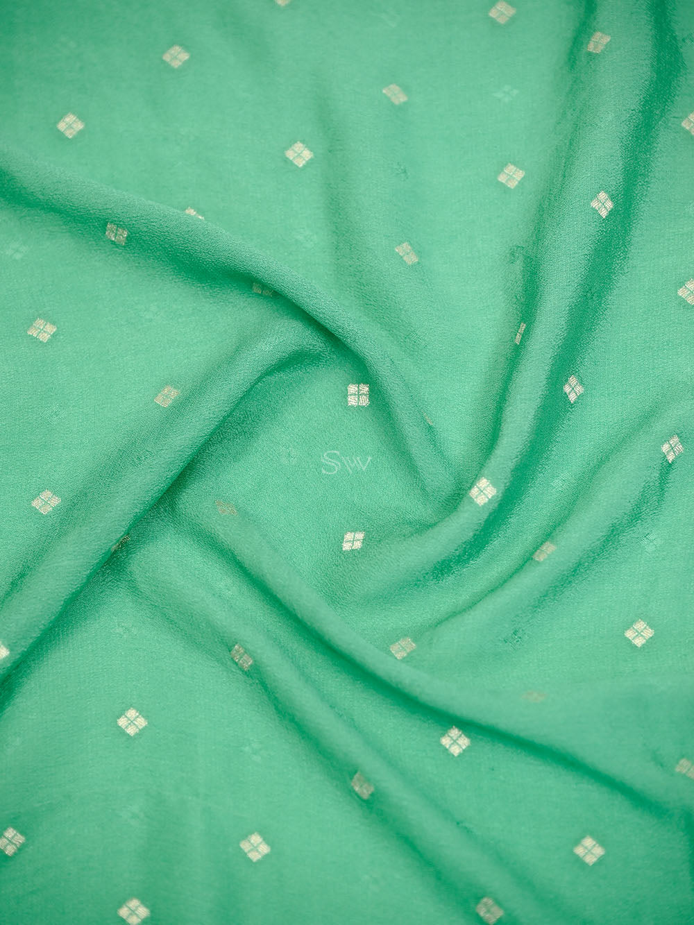 Sea Green Jaal Crepe Silk Handloom Banarasi Suit - Sacred Weaves