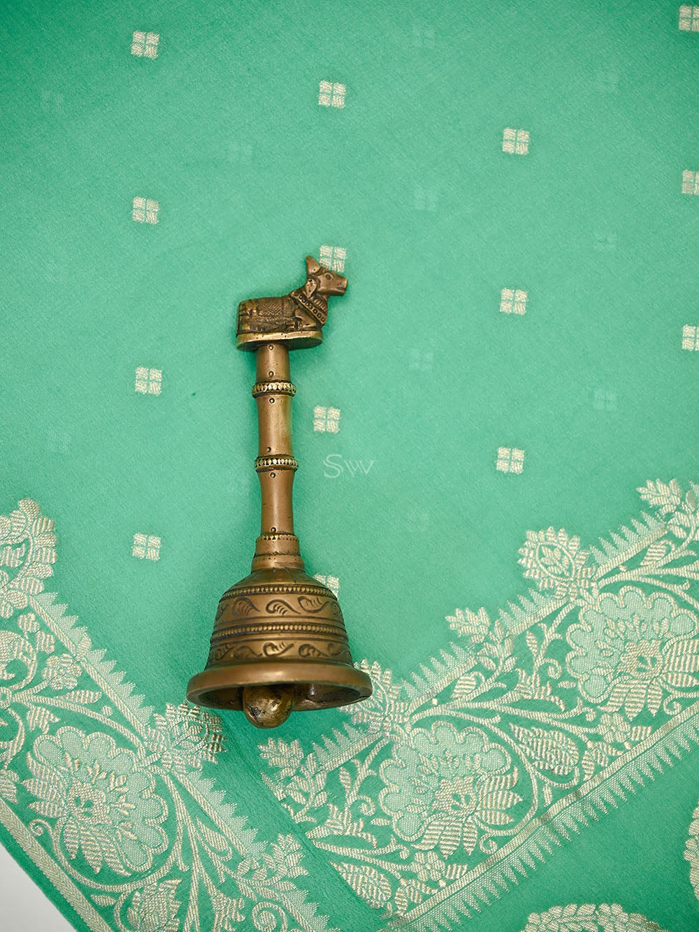 Sea Green Jaal Crepe Silk Handloom Banarasi Suit - Sacred Weaves