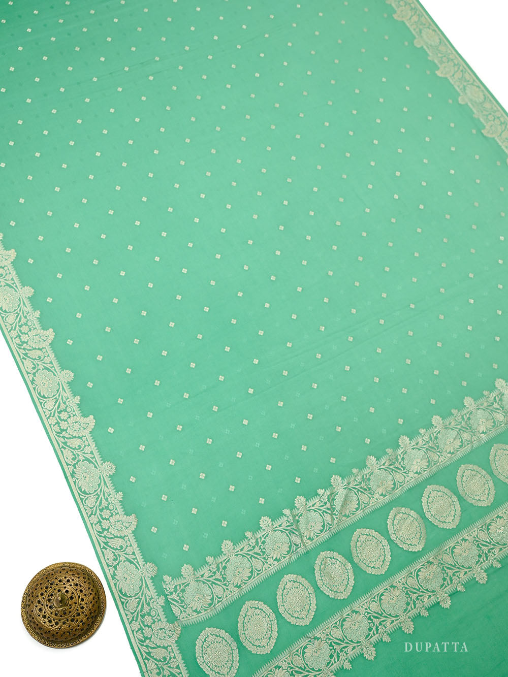 Sea Green Jaal Crepe Silk Handloom Banarasi Suit - Sacred Weaves