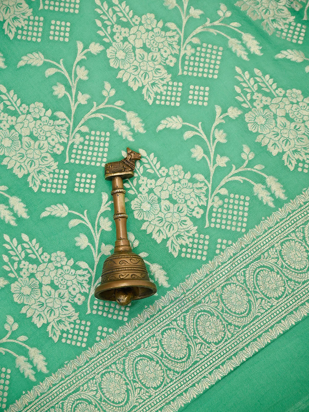 Sea Green Jaal Crepe Silk Handloom Banarasi Suit - Sacred Weaves
