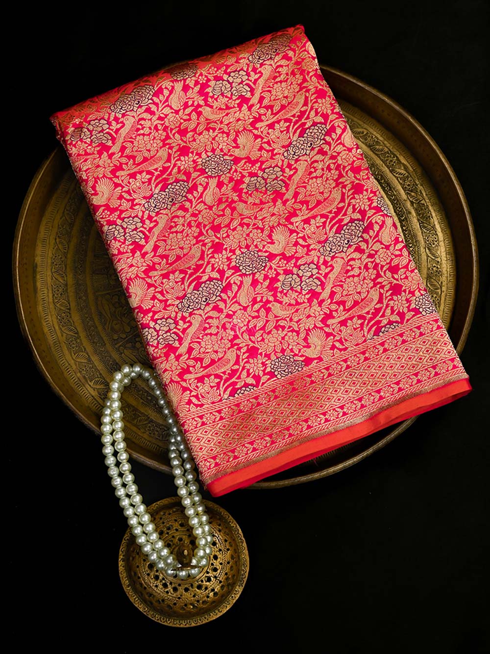 Pink Orange Meenakari Silk Brocade Handloom Banarasi Saree - Sacred Weaves