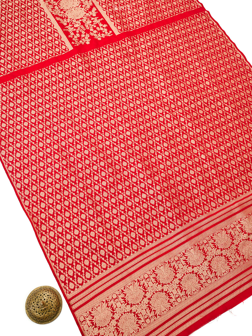 Red Jaal Katan Silk Handloom Banarasi Suit - Sacred Weaves