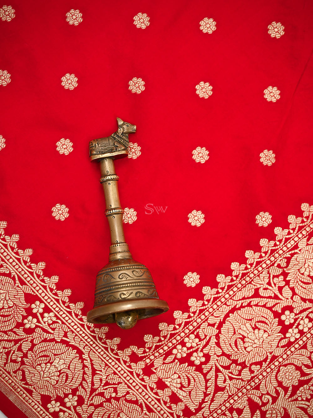 Red Jaal Katan Silk Handloom Banarasi Suit - Sacred Weaves